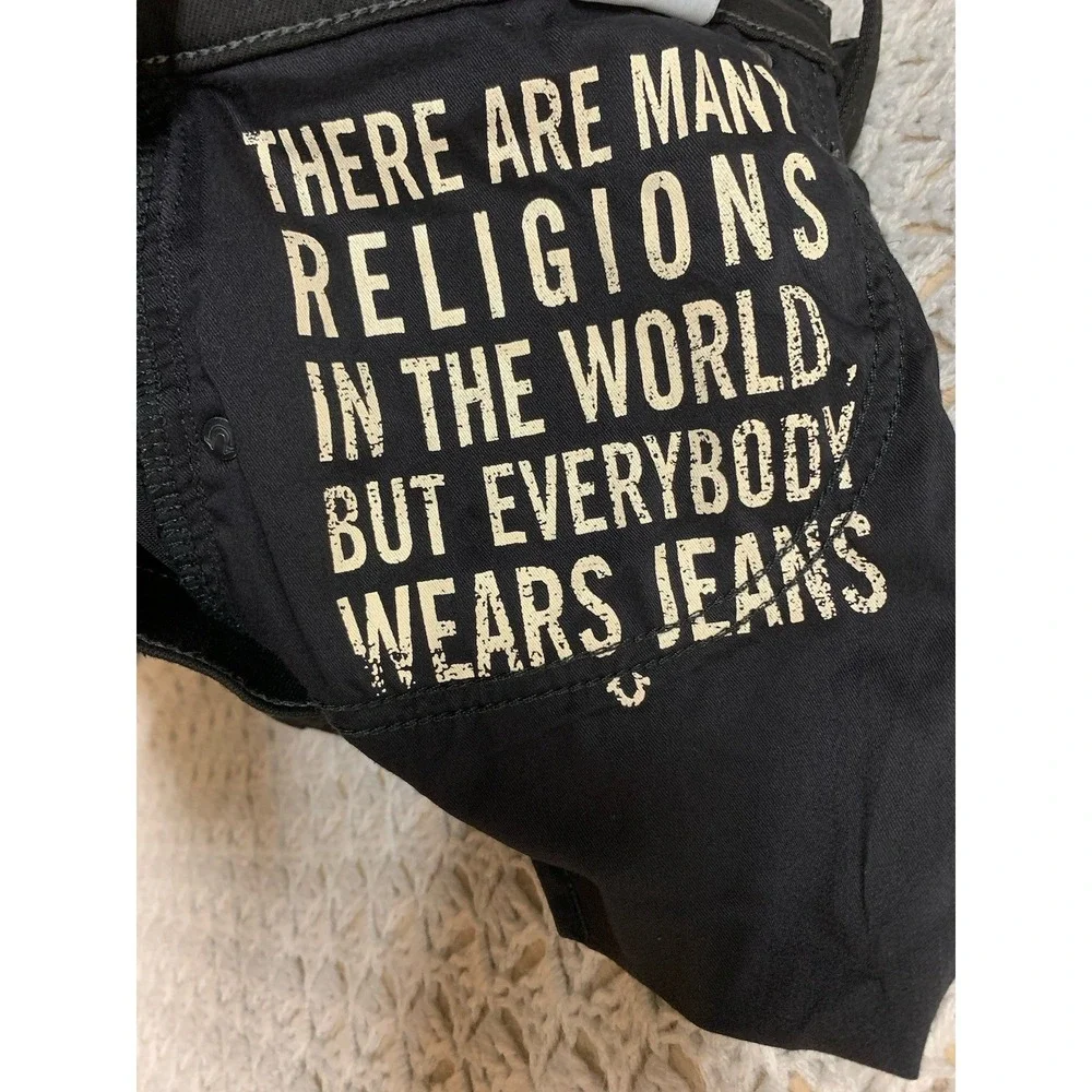 True Religion Geno Jeans Mens Tag 33 Fits 34x33 Black Relaxed Slim Straight‎